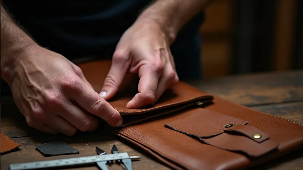 Examen détaillé de la qualité du cuir pleine fleur sur un sac business avec échantillons de matières