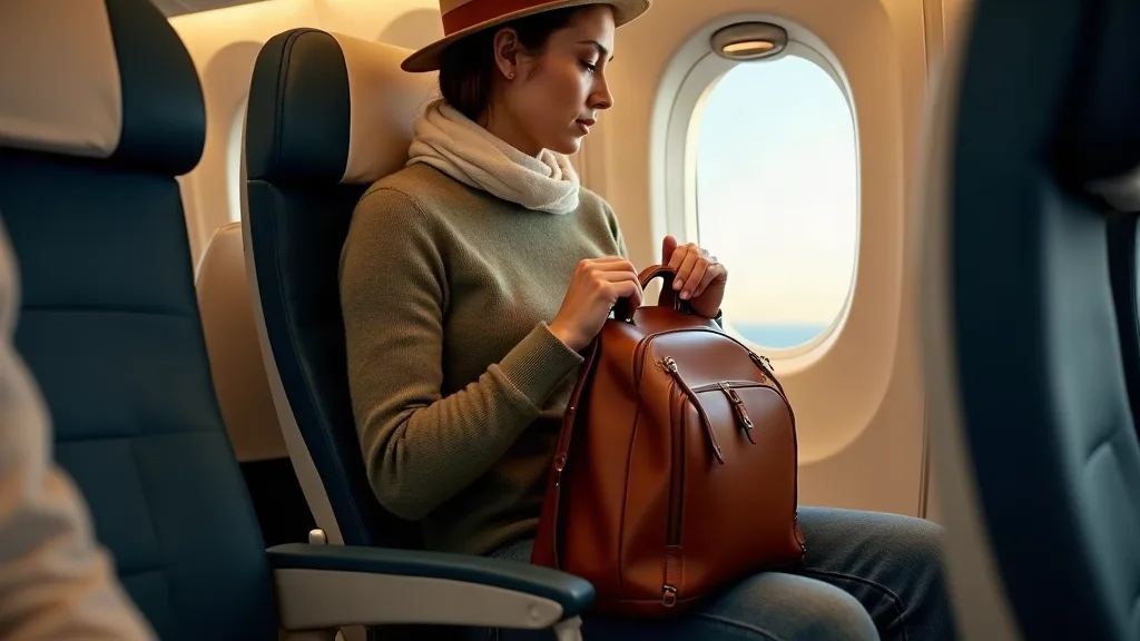 Rangement d'un sac à dos compact sous le siège d'avion en tant qu'accessoire personnel Air France